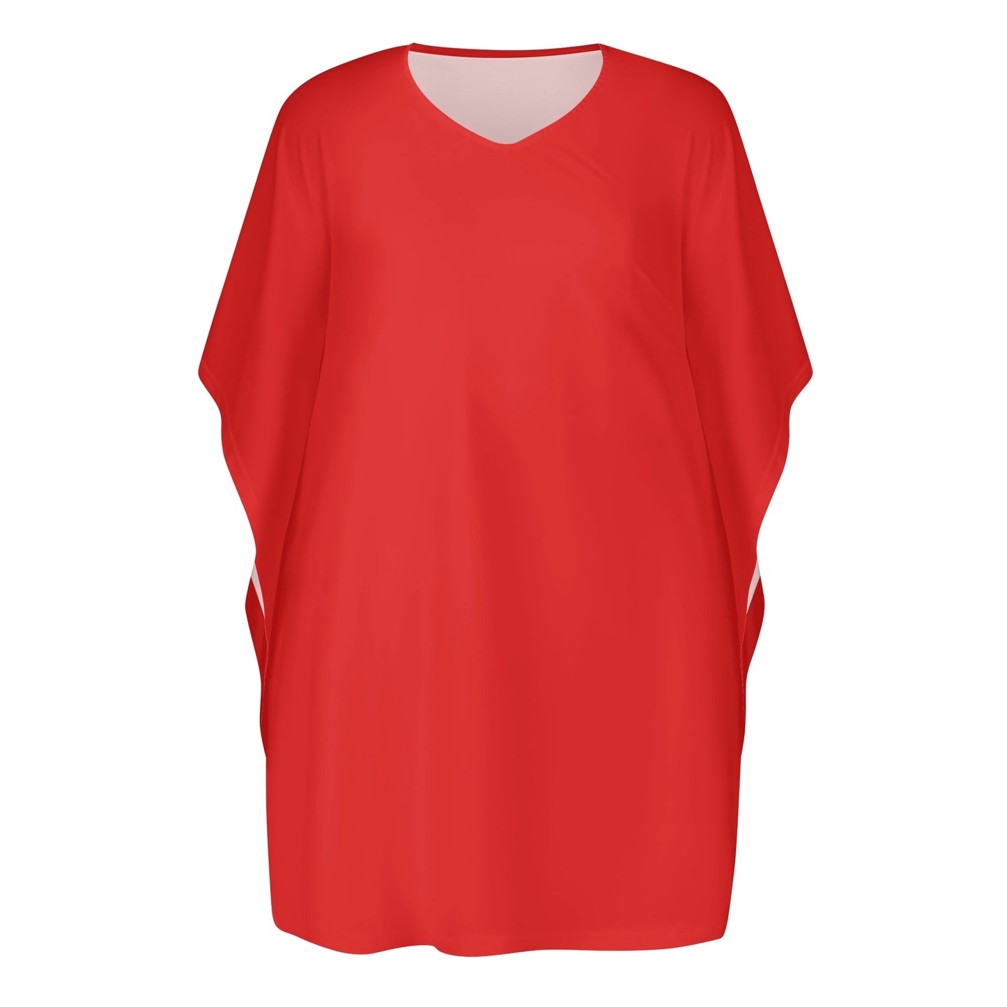 Womens Red V-Neck Plus Size Loose Dress