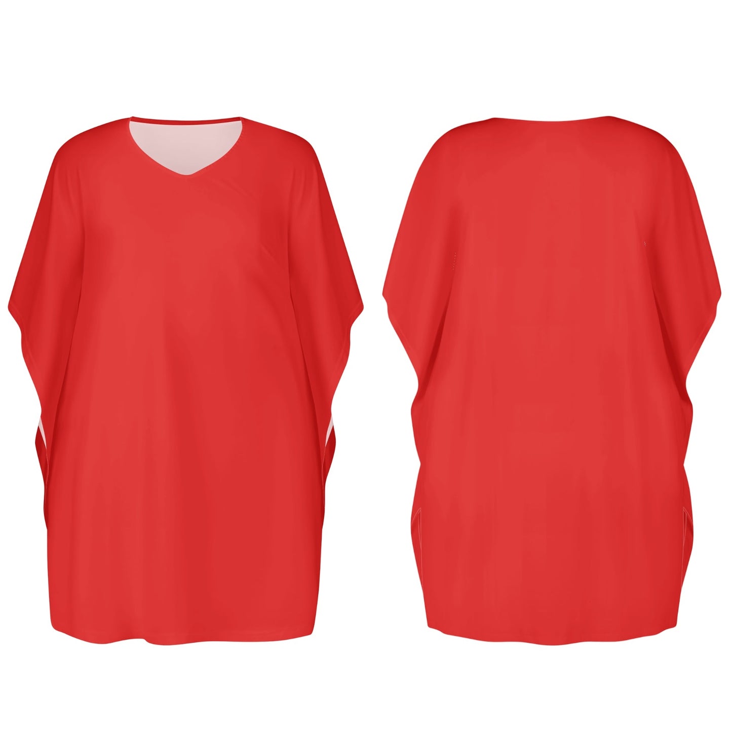 Womens Red V-Neck Plus Size Loose Dress