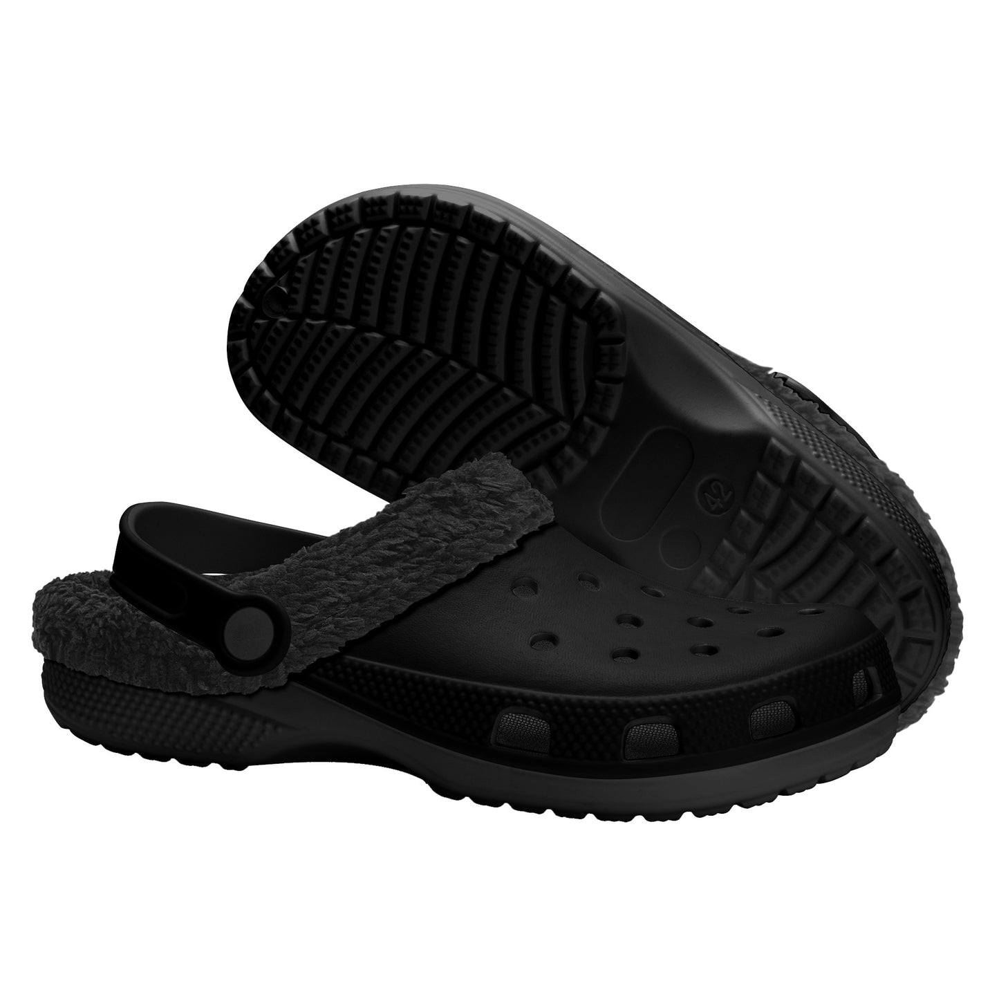 T4x Adults Black Warm Fur Lined Clogs