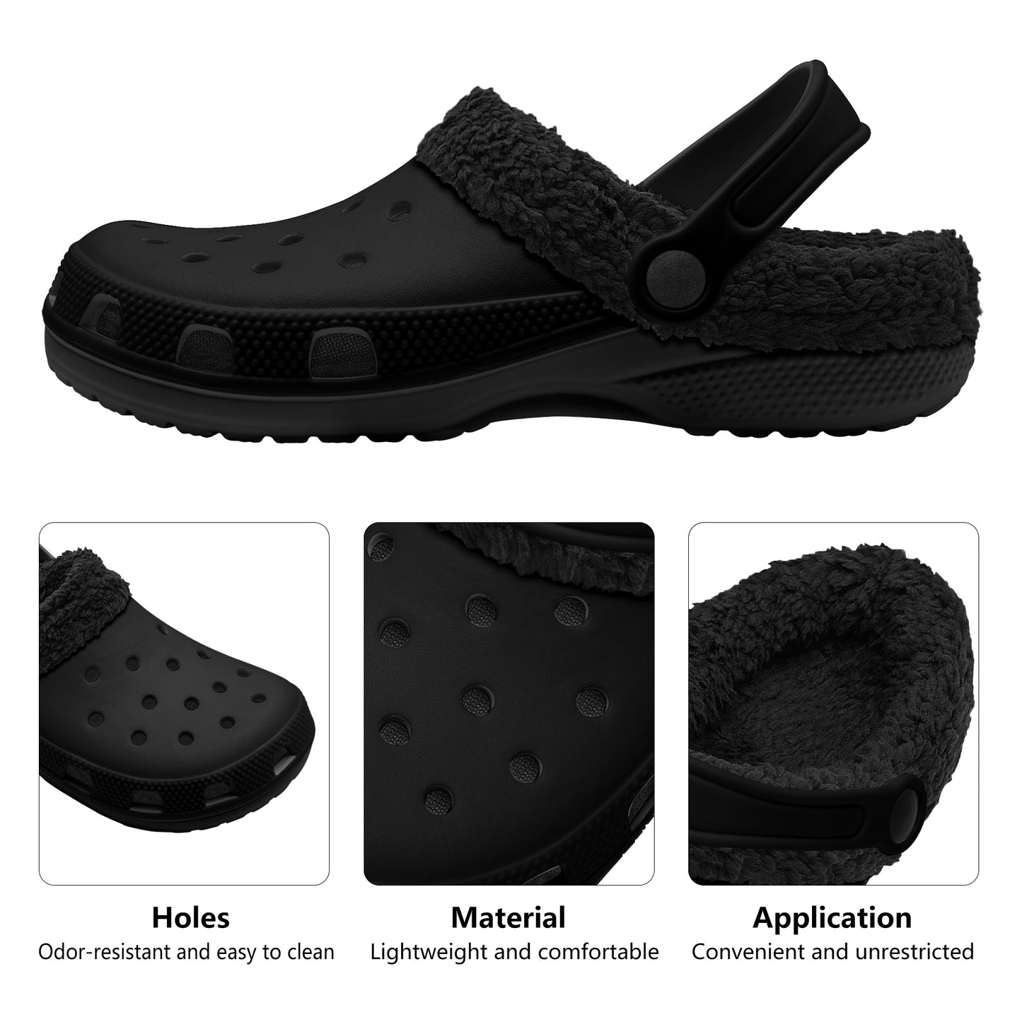 T4x Adults Black Warm Fur Lined Clogs