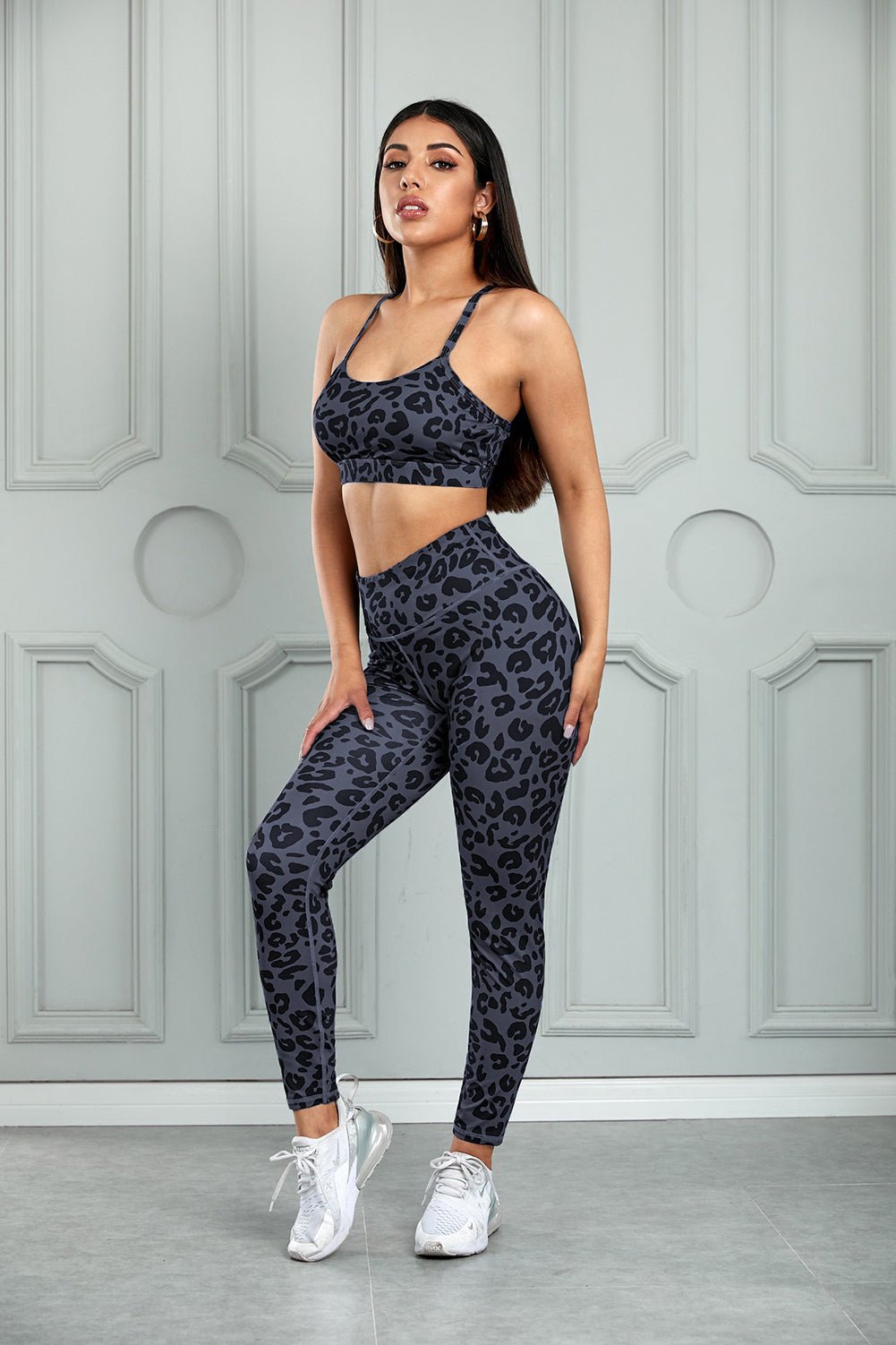 Leopard Cutout Sports Bra and Leggings Set - T4x Quadruple Love