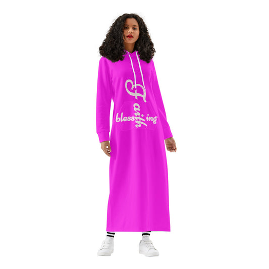 T4x Faith with Blessing Pink Womens Long Hoodie Dress