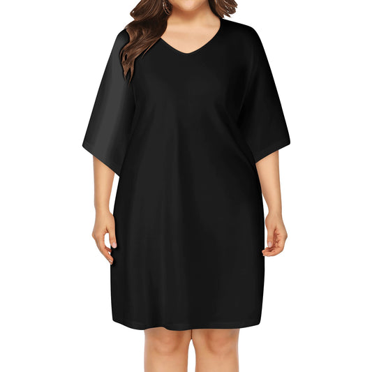 Womens Black V-Neck Plus Size Loose Dress