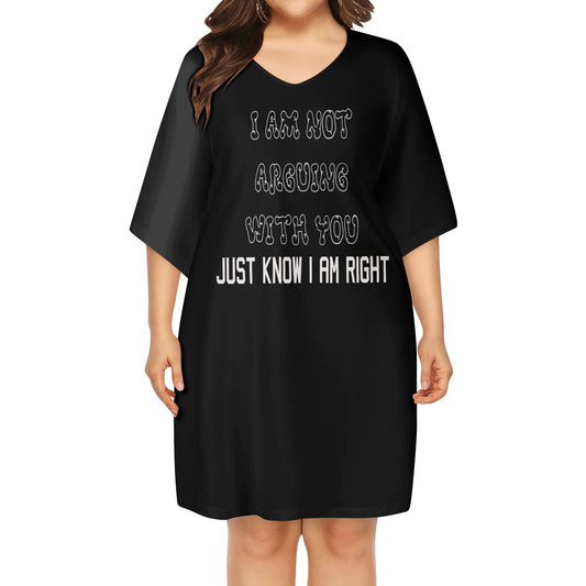 Womens I'm Right V-Neck Plus Size Loose Dress
