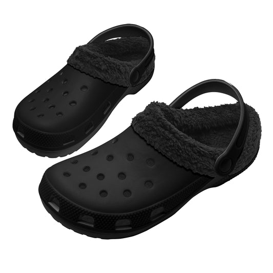 T4x Adults Black Warm Fur Lined Clogs