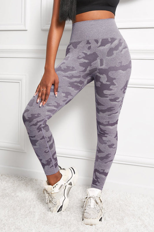 Camo Print Seamless High Waist Yoga Leggings - T4x Quadruple Love