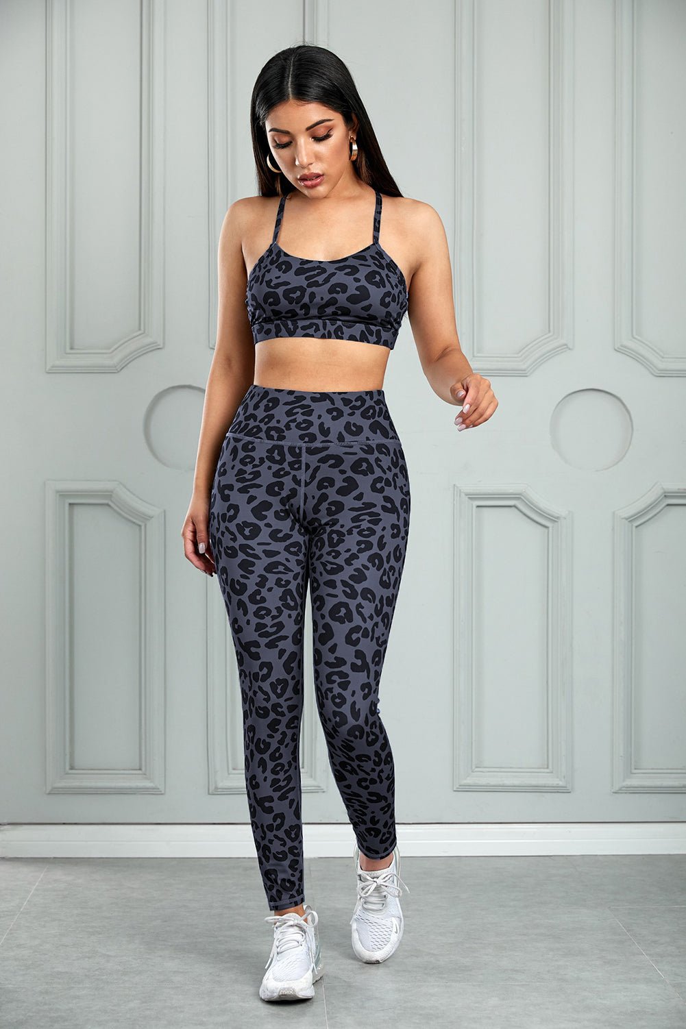 Leopard Cutout Sports Bra and Leggings Set - T4x Quadruple Love