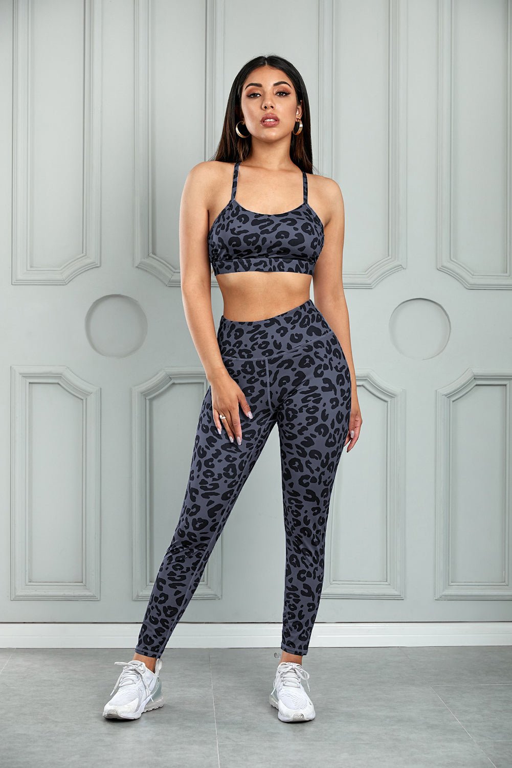 Leopard Cutout Sports Bra and Leggings Set - T4x Quadruple Love