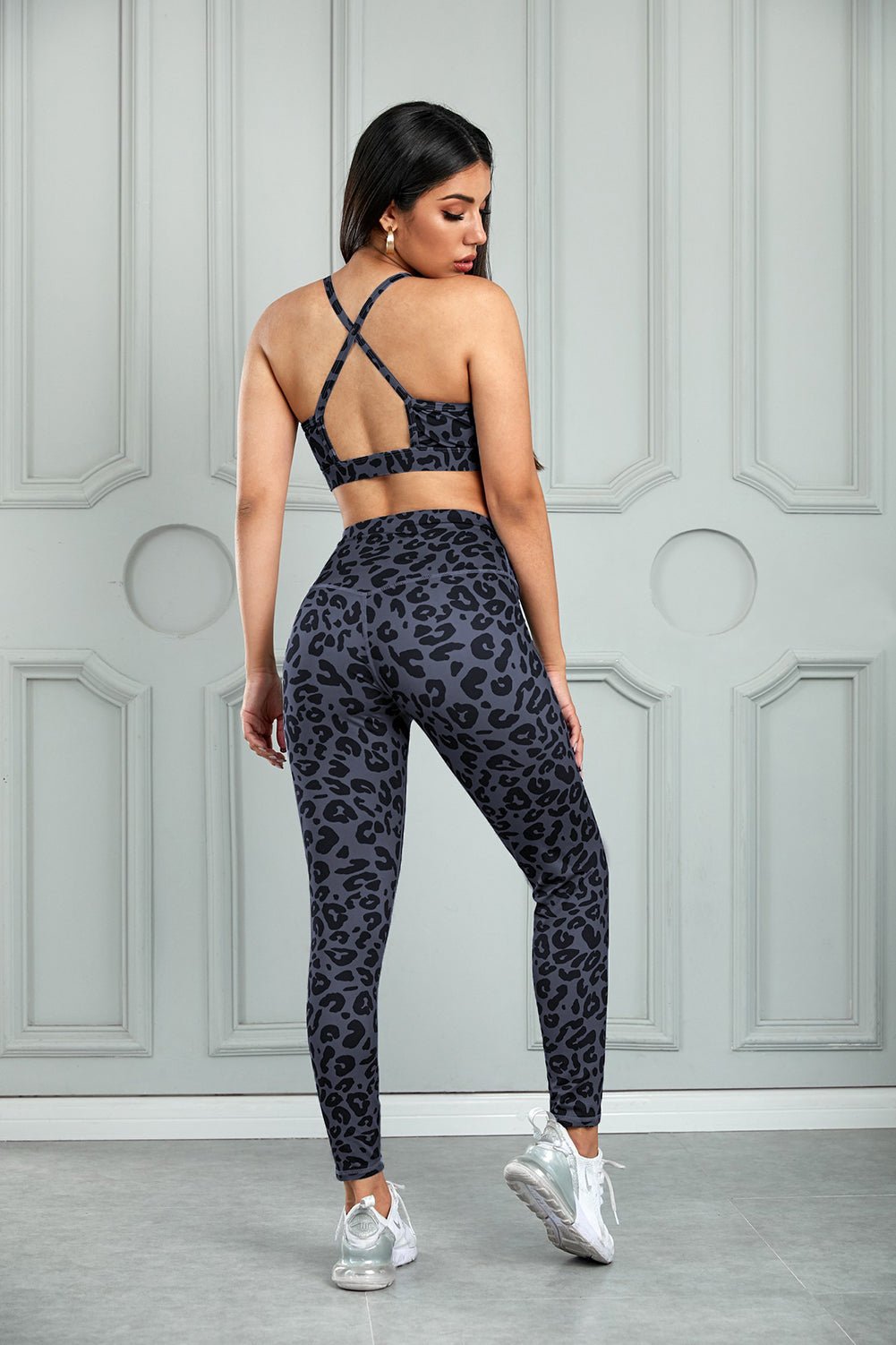 Leopard Cutout Sports Bra and Leggings Set - T4x Quadruple Love